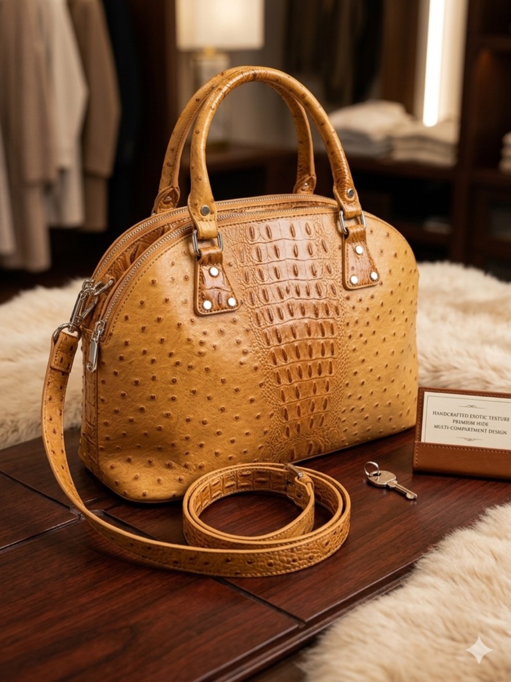 NWOT Imoshion Ostrich mustard yellow Western Faux Leather crossbody purse bag